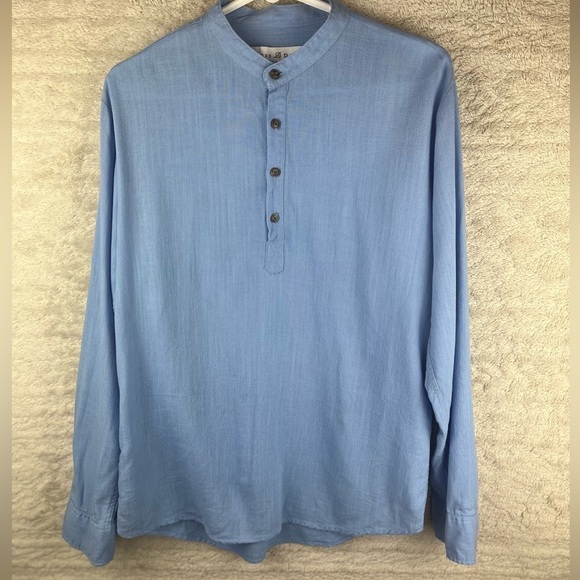 D. Land Tops - D. LAND Blue Pop Over Shirt Parsons Collar